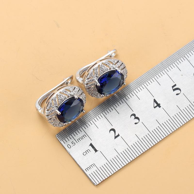 Braut Hochzeit Große Schmuckaccessoires Mit Natürlichem Zirkonia Blau Hängeclip-Ohrringe Und Ring-Set Für Frauen Geschenk