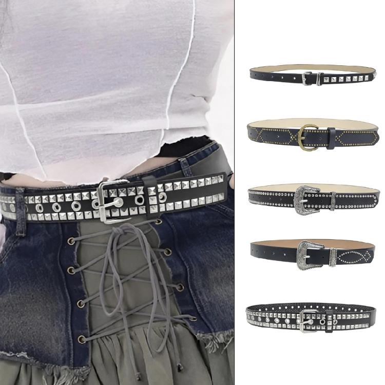 Popular Pin Buckle PU Leather Belt for Women All Matching Rivet Studded Waist Belt Fashion Waistband for Pants Jeans
