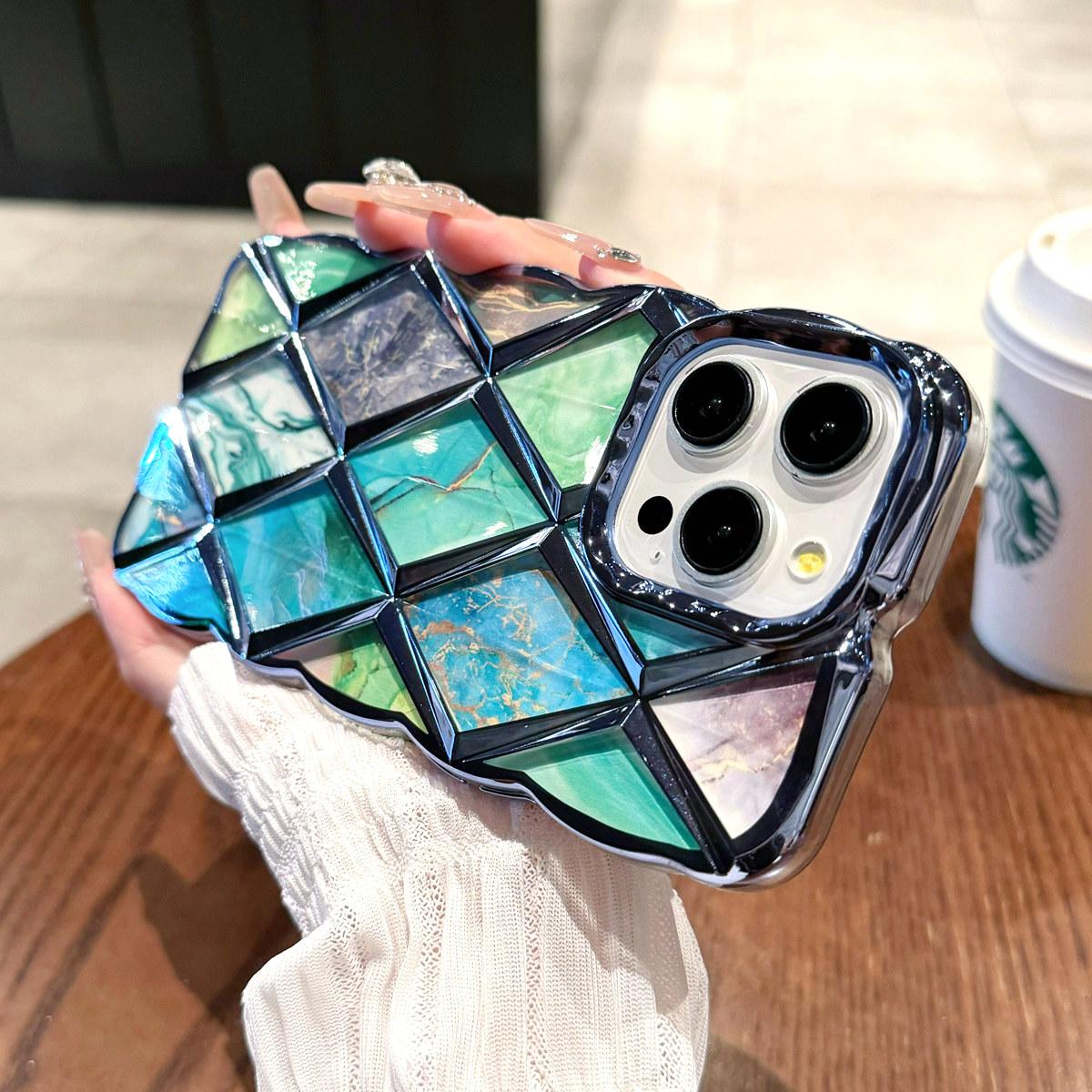

Роскошный чехол для телефона с 3D-покрытием и ромбовидной сеткой и мраморным узором для iPhone 11, 12, 13, 14, 15 Pro Max 12 Pro 13 Pro 14 Pro Max, мягкий чехол из ТПУ с защитой от падения iPhone 13 Pro Max синий