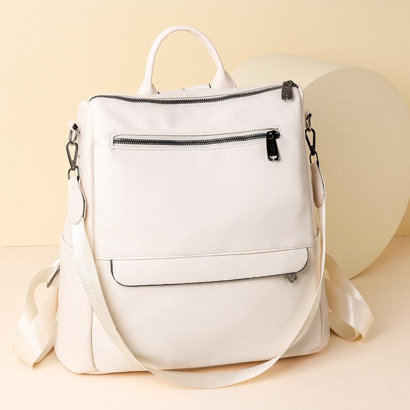 Fashionable and Retro Women's Backpack Soft Leather Backpack Large Capacity Waterproof Student Schoolbag New Style
