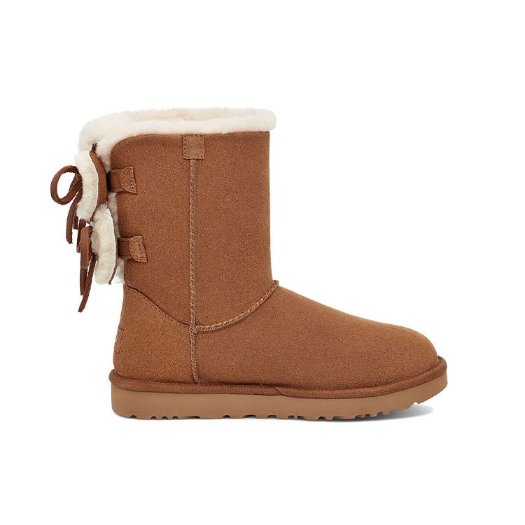 UGG Classic Double Bow Short Warm Durable Double Bow Fleece Snow Boots Women Boots Chestnut 1127131-CHE