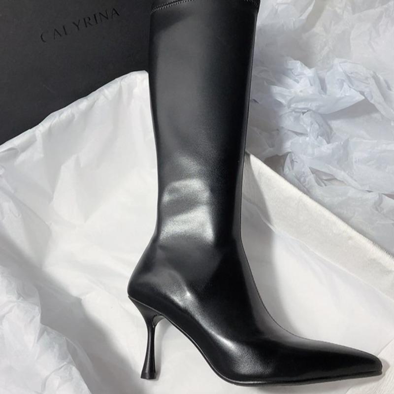 Damen Stiefel mit hohen Absätzen mit schlanken Absätzen Sexy spitze High-Heel Elastische Stiefel Mode Kniehohe High-Heel Stiefel für Damen