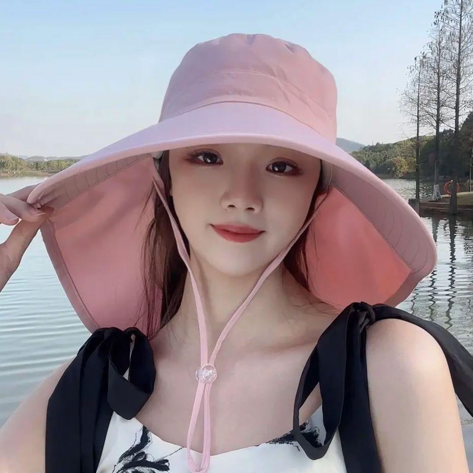 Big brim sun protection hat women's new face cover shawl UV protection summer sun cycling sun hat seaside