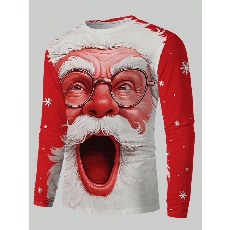Men's casual long-sleeved T-shirt Santa Claus with white beard and white hair wearing glasses, versatile