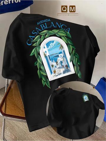 Herren T-Shirt mit marokkanischer Stadtarchitektur Stranddruck Reiner Baumwollstoff mit Casablanca Schriftzug - Sportliches und lässiges Damen YTK T-Shirt