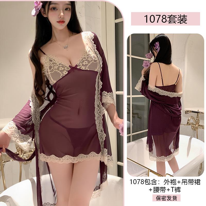 

Сексуальная сексуальная чистое желание ночная рубашка с подвязками из кружева большого размера сетчатый перспективный искушение пижамный комплект 1078 one size fits all фиолетовый