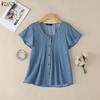 ZANZEA Camicetta estiva casual da donna con scollo rotondo e maniche corte