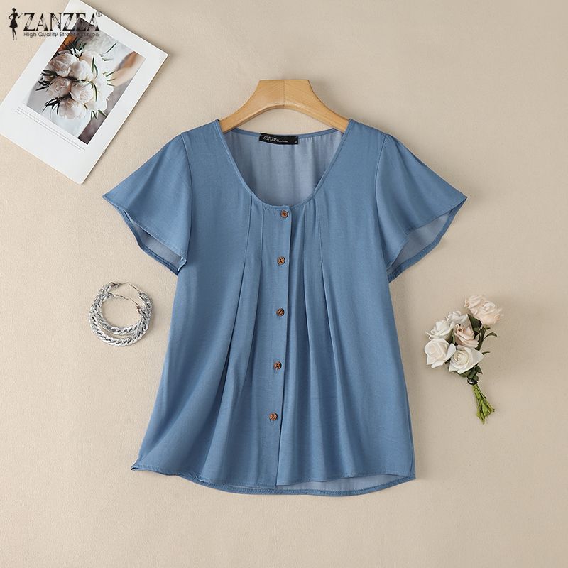 ZANZEA Camicetta estiva casual da donna con scollo rotondo e maniche corte