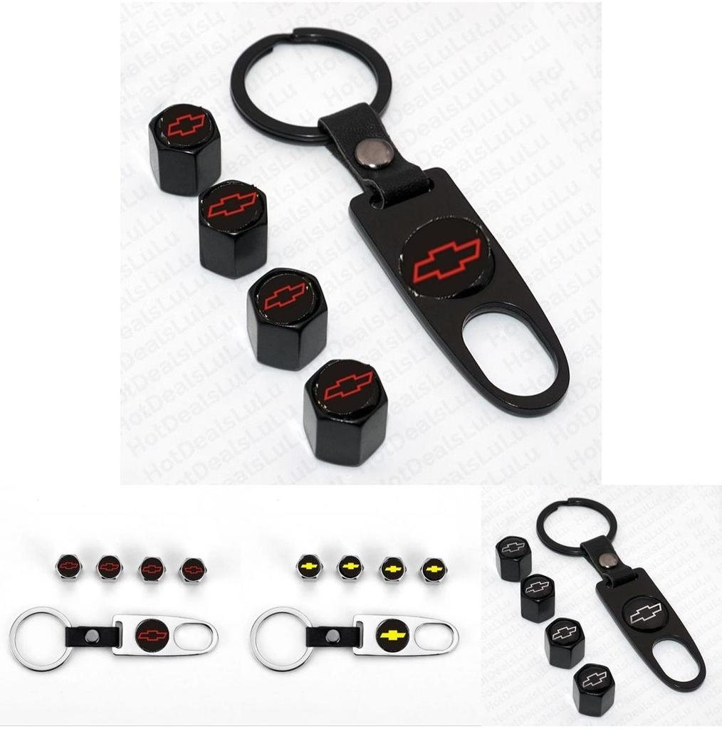 Elegant Zinc Alloy Car Wheel Tire Valve Dust Caps With Chevrolet Emblem Keychain