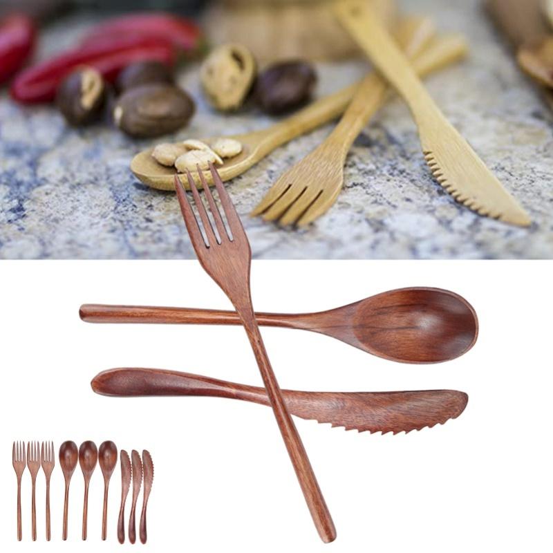 3Set Tableware Wooden Fork Spoon Knife Kit Kitchen Cutlery For Home Cafe Restaurant