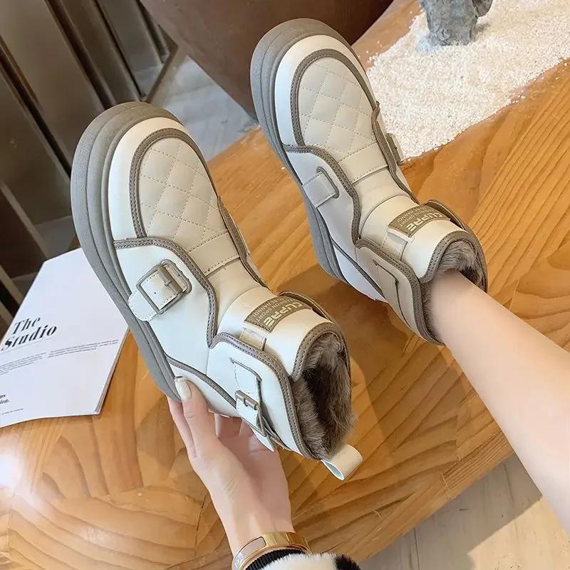 Fashion Plus Warm Ladies Snow Boots Elegant With Medium Heels Female Shoes Padded Boot Furry Trend 2024 Spring Autumn Protective Fashion