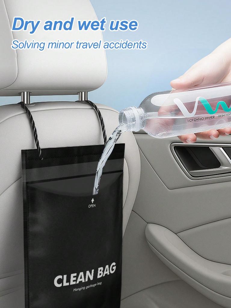 Hanging Car Trash Bag - Thickened PE, Long Strap, Hangable & Stickable, Large Capacity for Waste & Daily Items