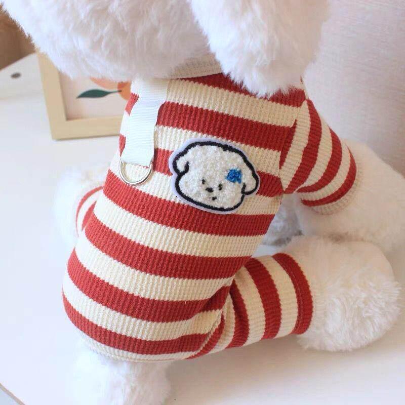 Striped Anti-Shedding Dog Shirt for Small Breeds - Spring/Autumn, Four-Legged Design for Teddy, Bichon, Pomeranian