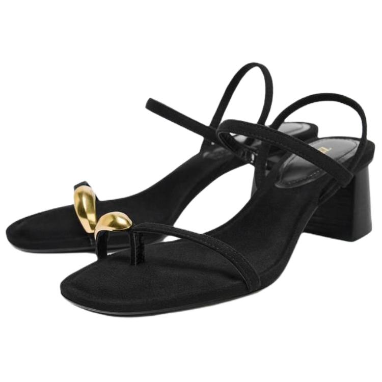 Zara Open Toe Vintage Metallic Detail High Heel Sandals Women Sandals Black 2354510800