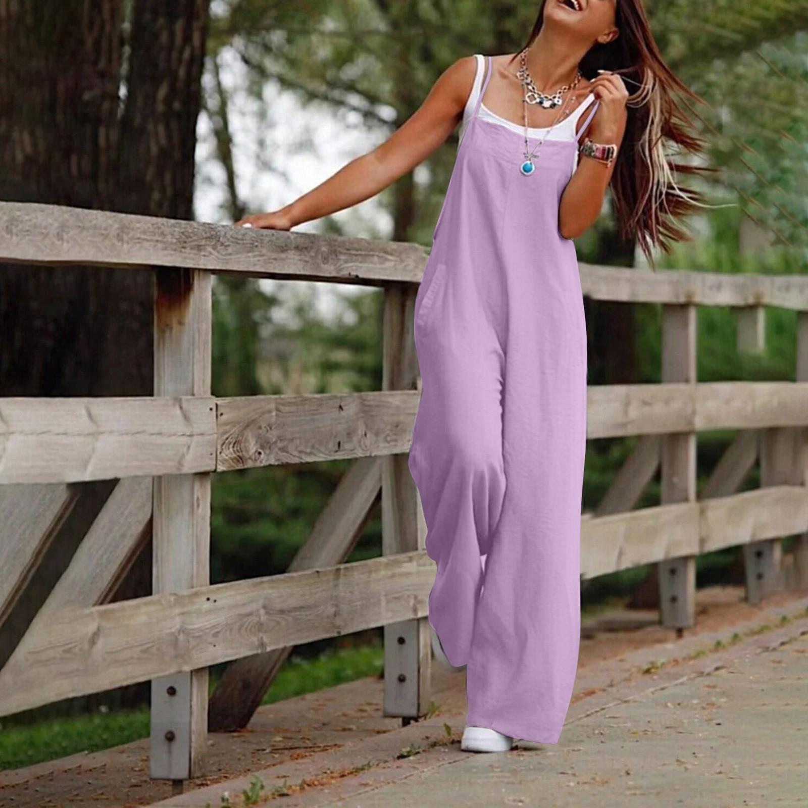 Женский свободный комбинезон с карманами и высокой талией — фото 6