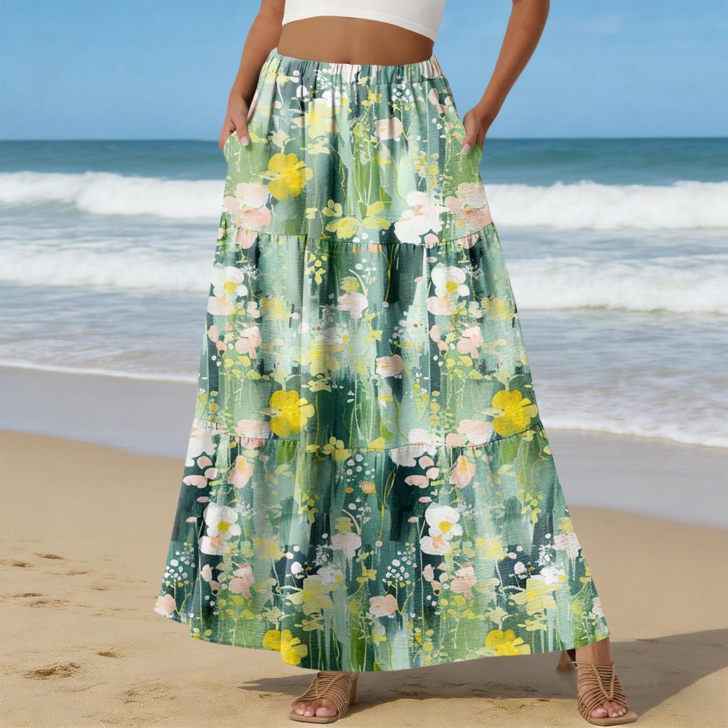 Damen Casual High Waist Kordelzug A-Linien Rock Farbiger Rock Mit Taschen