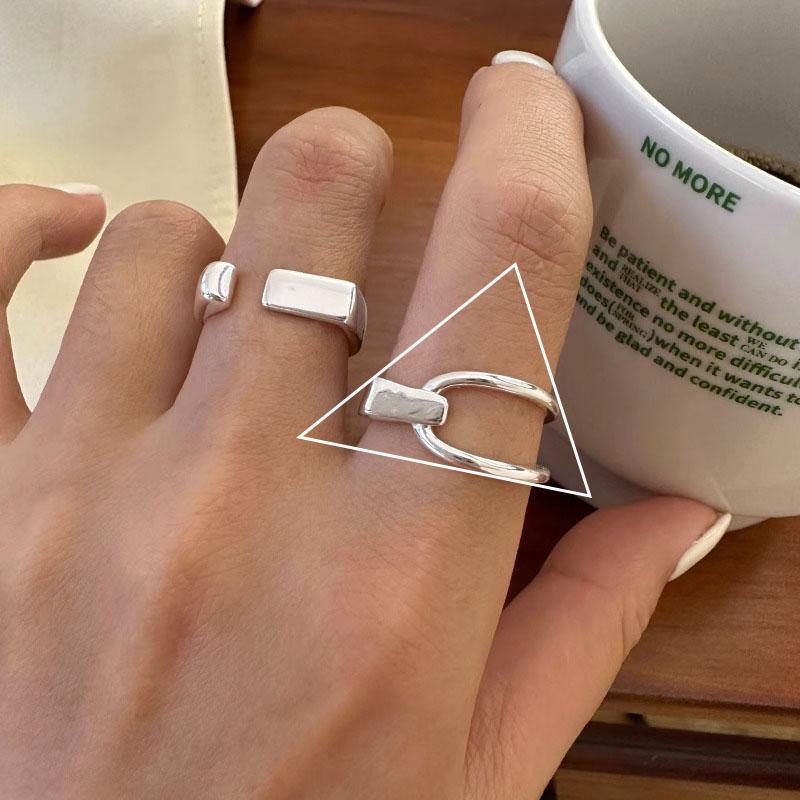 Silver color Ring for Women Girl Jewelry Geometry Hollowed Out Design Overlapping Simple  Gift