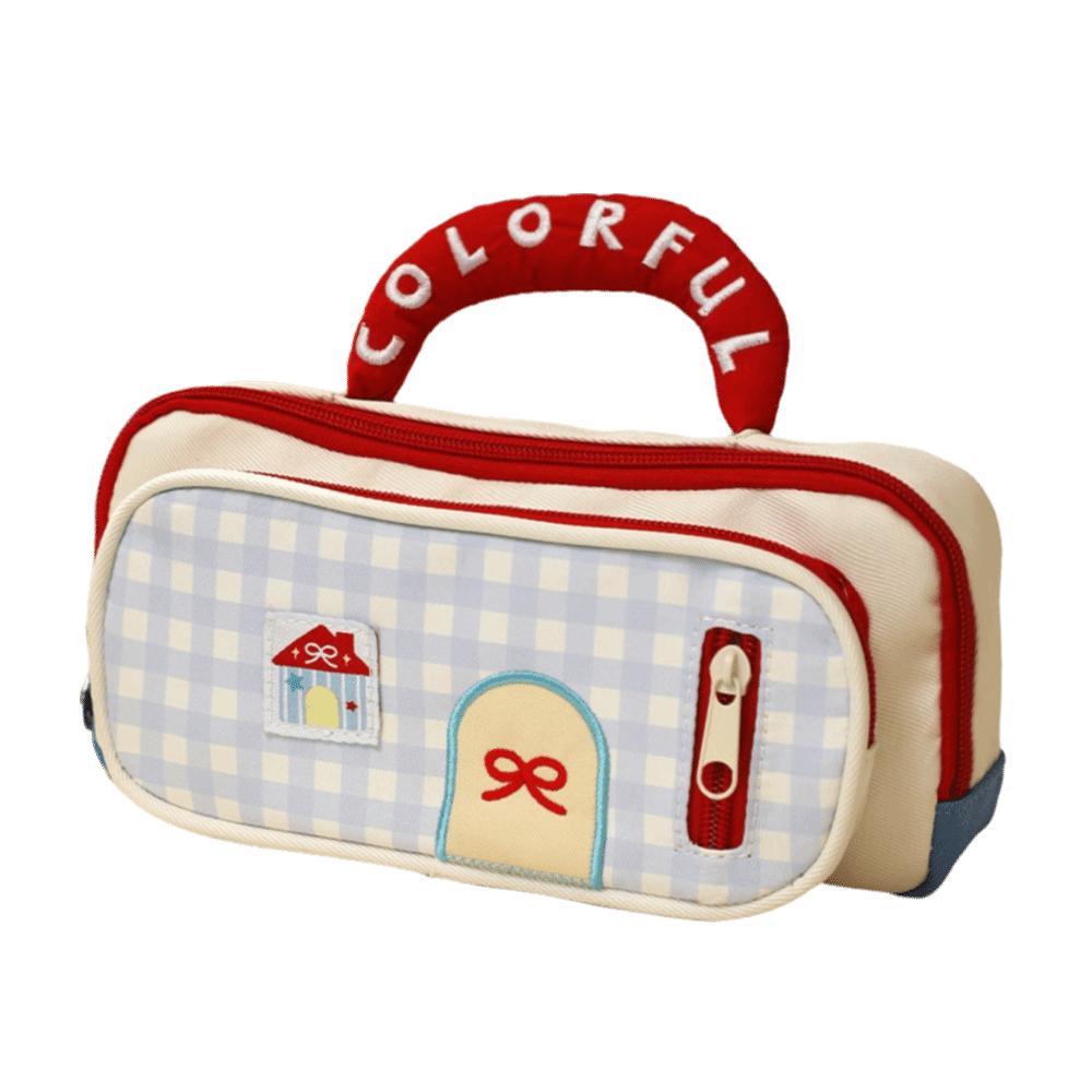 Embroidered Stationery Storage Bag Zipper Pen Pencil Case Dopamine House Pencil Bag  School