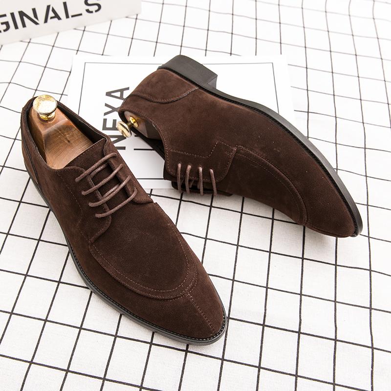 Fashion Suede Men Shoes Coffee Black  Breathable Lace-up Casual Shoes Oxfords Flock Handmade Dress Shoes