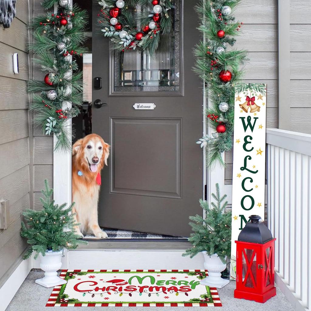 Christmas Happy Floor Mat Anti-Slip Indoor and Outdoor Welcome Mat for Kitchen and Living Room Carpet Home Decoration