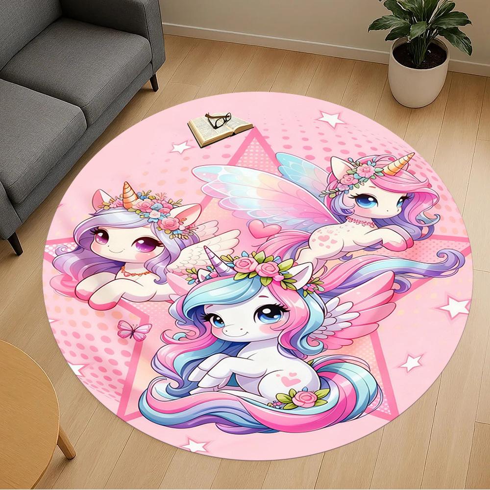 1PC Unicorn Fantasy Round Chair Mat Area Rug - Non-Slip, Floor Mat for Office, Bedroom, and Indoor Decor -Gift D1127222