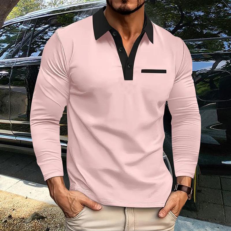 Spring Autumn Men Clothes Long Sleeve Lapel Golf Polo Shirt Men Business Casual Fake Pocket Polo Shirt Tops