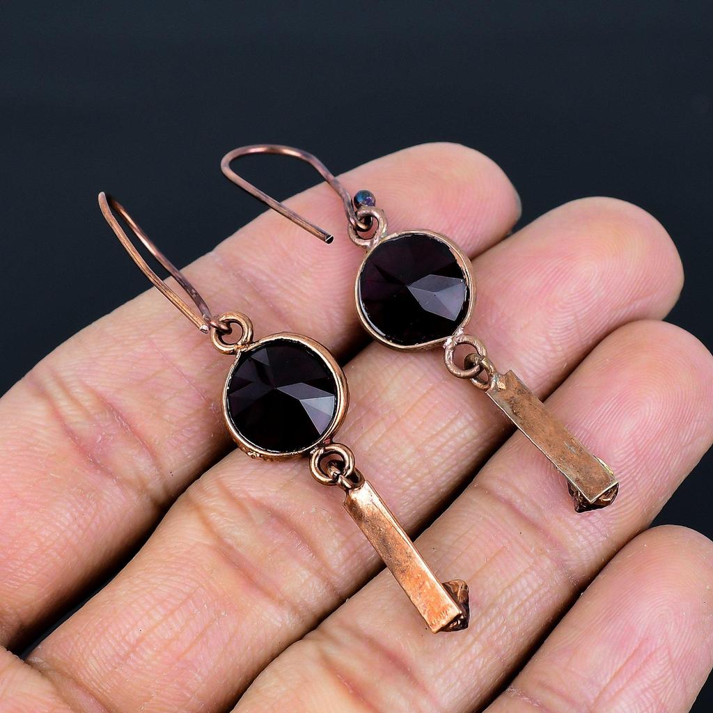 Garnet Jewelry, Copper Electroformed Earrings, Handmade Gemstone Jewelry Earrings For Memorial Day