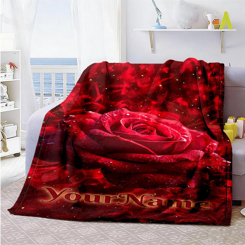 Rose Personalized Text Blanket Lightweight Personalized Blanket Comfortable Great for Bed Office Nap Office Chair for All Occasions