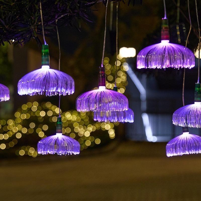 Solar Festoon LED Jellyfish Chandeliers Fiber Optic String Lights Restaurant Wedding Party Garden Tree Decorative
