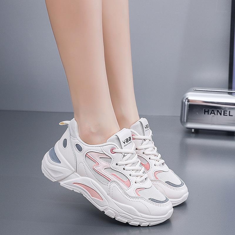 2025 Popular Spring Thick-soled Non-slip Dad Shoes Mesh Breathable Running Sneakers Fashionable Soft-soled Little White Shoes Women