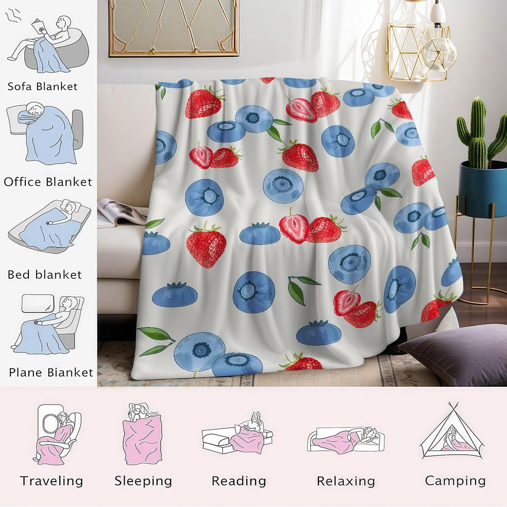 Fresh Strawberry & Blueberry Mix Flannel Blanket Warm Soft Halloween Christmas Couch Warm Cozy Decorative Decor For All Season