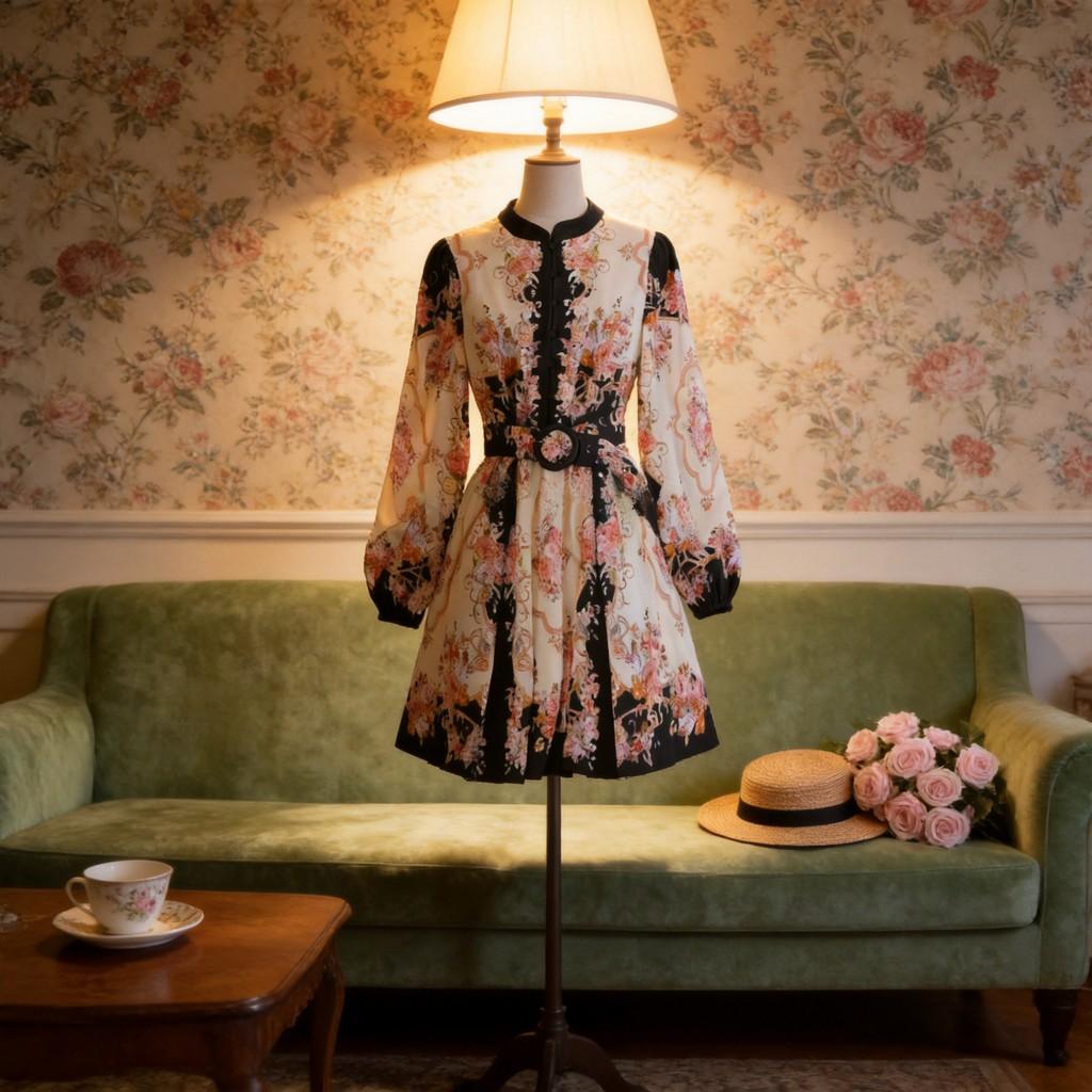 Bohemian Floral Dress With 3d Pattern And Lantern Sleeves For Casual And Beach Wear