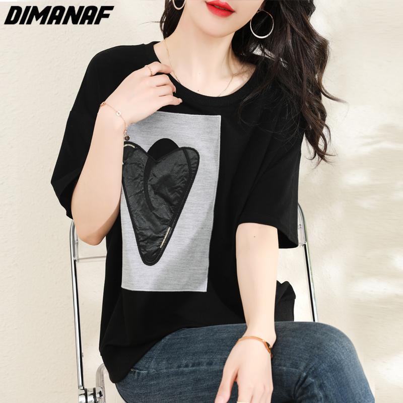 

DIMANAF 2023, женская блузка больших размеров, льняная футболка, повседневные топы, свободные летние футболки с короткими рукавами и круглым вырезом с принтом