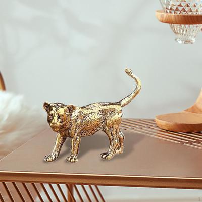 Little Lion Brass Figurine Decorative Statue Vintage Small Tabletop Ornament Animal Sculpture for