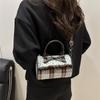 Sweet Bow Girls Crossbody Pillow Bags Versatile Vintage Plaid Ladies Shoulder Bag Lightweight Portable Women Handbag Purse