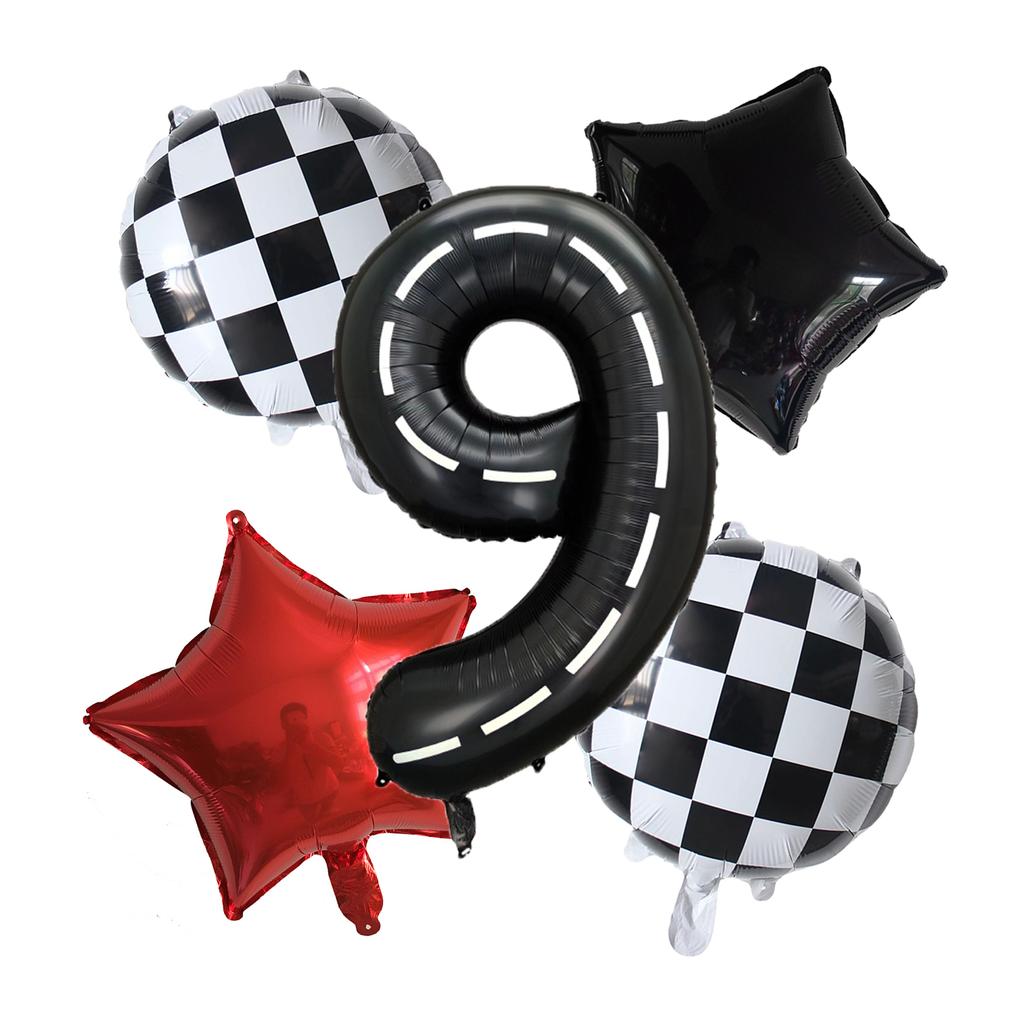 5pcs Race Car Balloon 40 Inch Racetrack Number Balloon 2 Black Baby Shower Boys Two Fast Birthday Race Car Theme Party Decorate