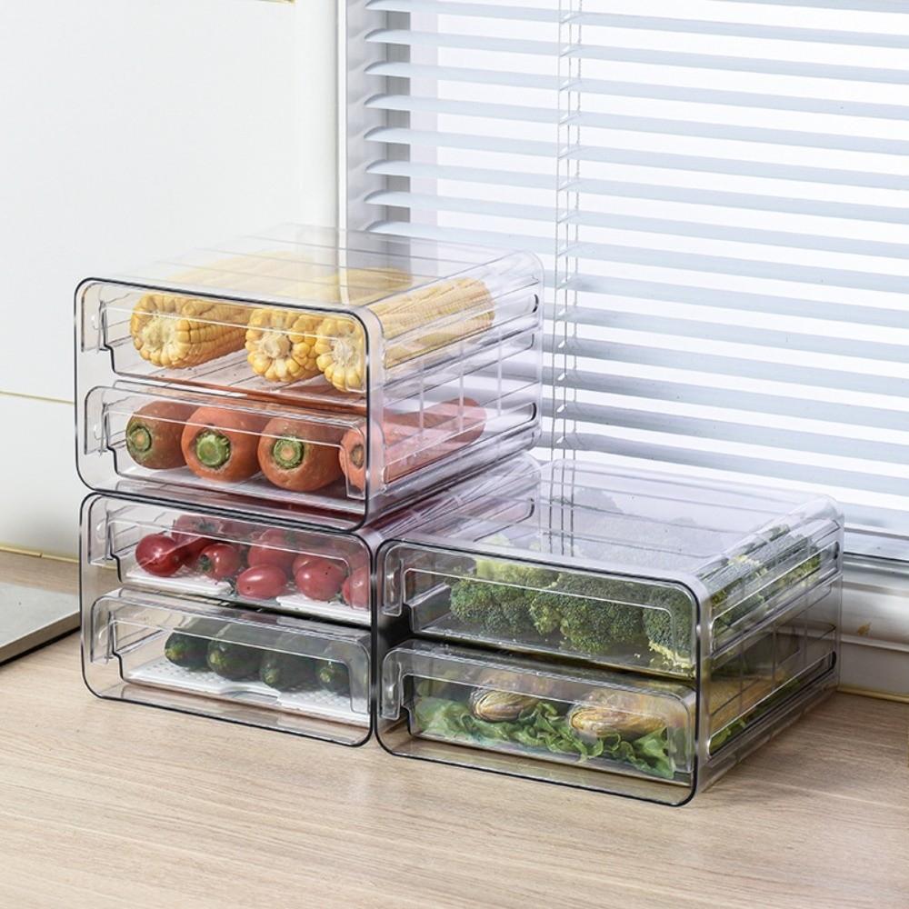 Transparent Food Storage Drawer Stackable Fresh Keeper Bin Vegetable Fridge Organizer  Fruit