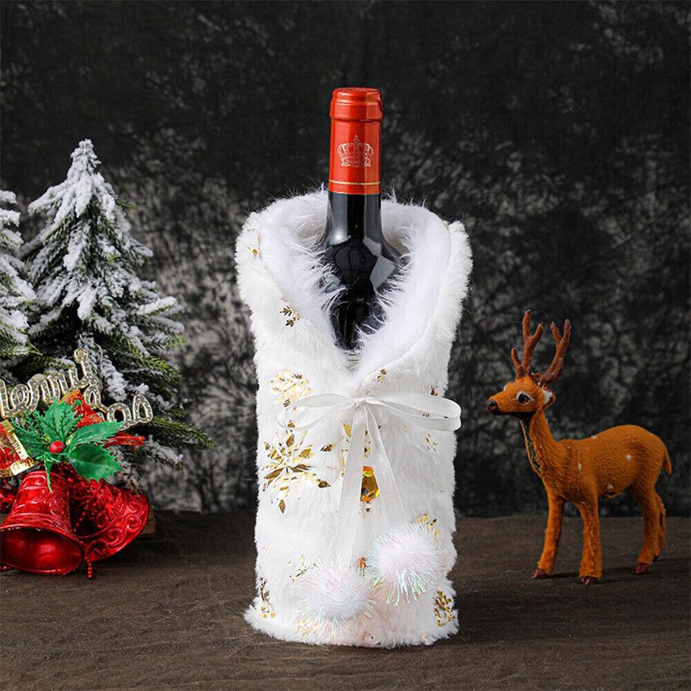 LUVDECO 2 Sacchetti Natalizi Per Bottiglie Di Vino - Plush Rosso E Bianco Con Babbo Natale - Decorazione Tavola
