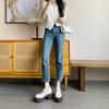 12Cm height increase small size thick heel retro Mary Jane small leather shoes women's shoes new white loafers