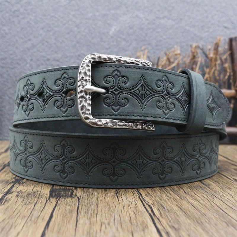 Meier Retro woven carved Crazy Horse leather belt, men's old first-layer cowhide belt