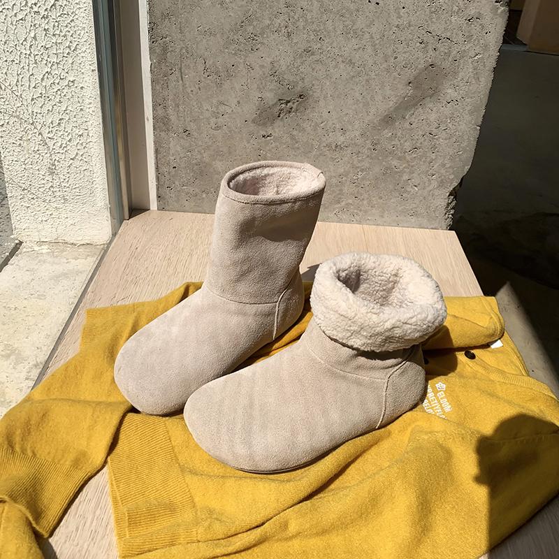 Women's Suede Thick Sole Large Size Thickened Winter Warm Fur One Snow Boots Padded Lining Ankle Boots Non-slip Hiking Sports Cotton Boots