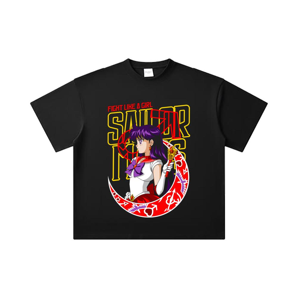

260 GSM Double Yarn 32 Count 100% Cotton Sailor Moon V6 Mars Print Unisex Heavy Cotton T Shirt L чорний