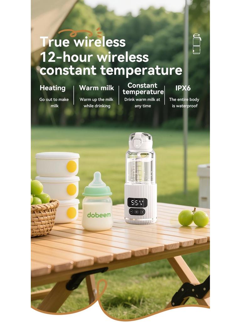 Portable Wireless Baby Milk Warmer Cup - Insulated, Rechargeable with Temperature Control for Travel
