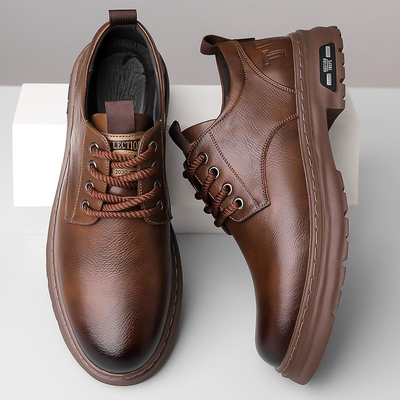 Spring and Autumn new men's handmade online casual leather shoes men's retro big head wear-resistant lace-up leather shoes men