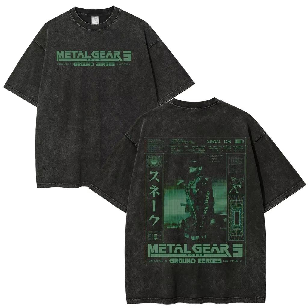 2026 Sommer Heißer Verkauf Metal Gear Solid 2 Sons of Liberty MGS2 Solid Snake Vintage Gewaschenes T-Shirt Herren Damen Hip Hop Punk Streetwear Übergroßes T-Shirt