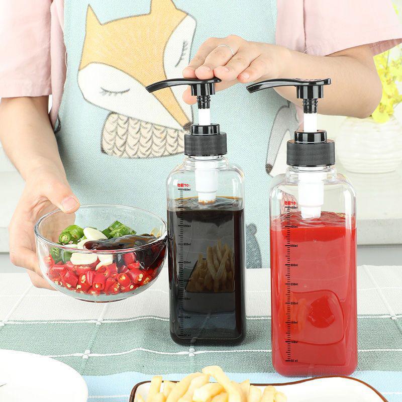 1Pc 1000Ml Hand Pressed Sugar Bottle Liquid Dispenser With Scale Coffee Syrup Bee Drip Bottle With Pump Nozzle Head Jarcontainer