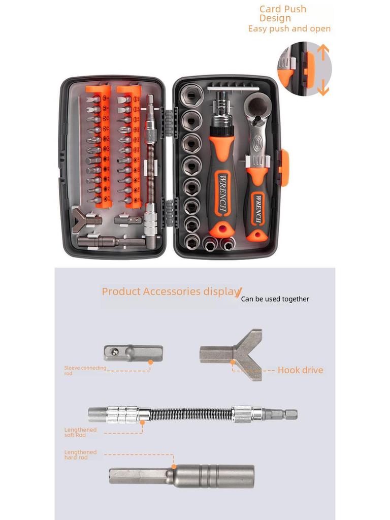Zestaw 38-w-1 Wielofunkcyjny Klucz Grzechotkowy i Bity Śrubokrętowe do Napraw Domowych