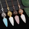 New Design Natural Stone Cone Pendulum for Dowsing Divination Hollow Flower Ball Charm Crystal Quartz Pendules Reiki Pendant