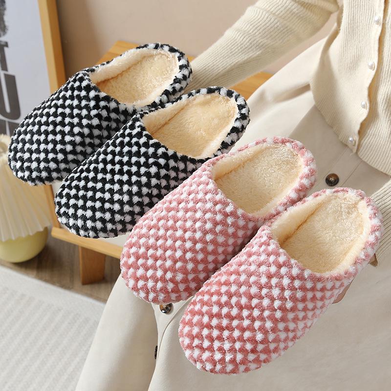 Polka Dot Silent Non-Slip Indoor Slippers for Couples - Large Cotton for Wooden Floors