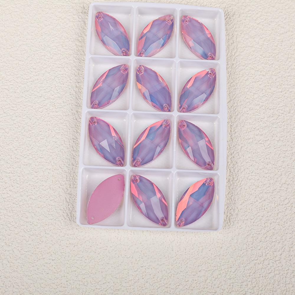 Neon Fluorescent Mocha Protein Horse Eye-Shaped Glass Hand Seam Drill, Flat Bottom Drill Double Hole Rhinestone Handmade Diy Accessories